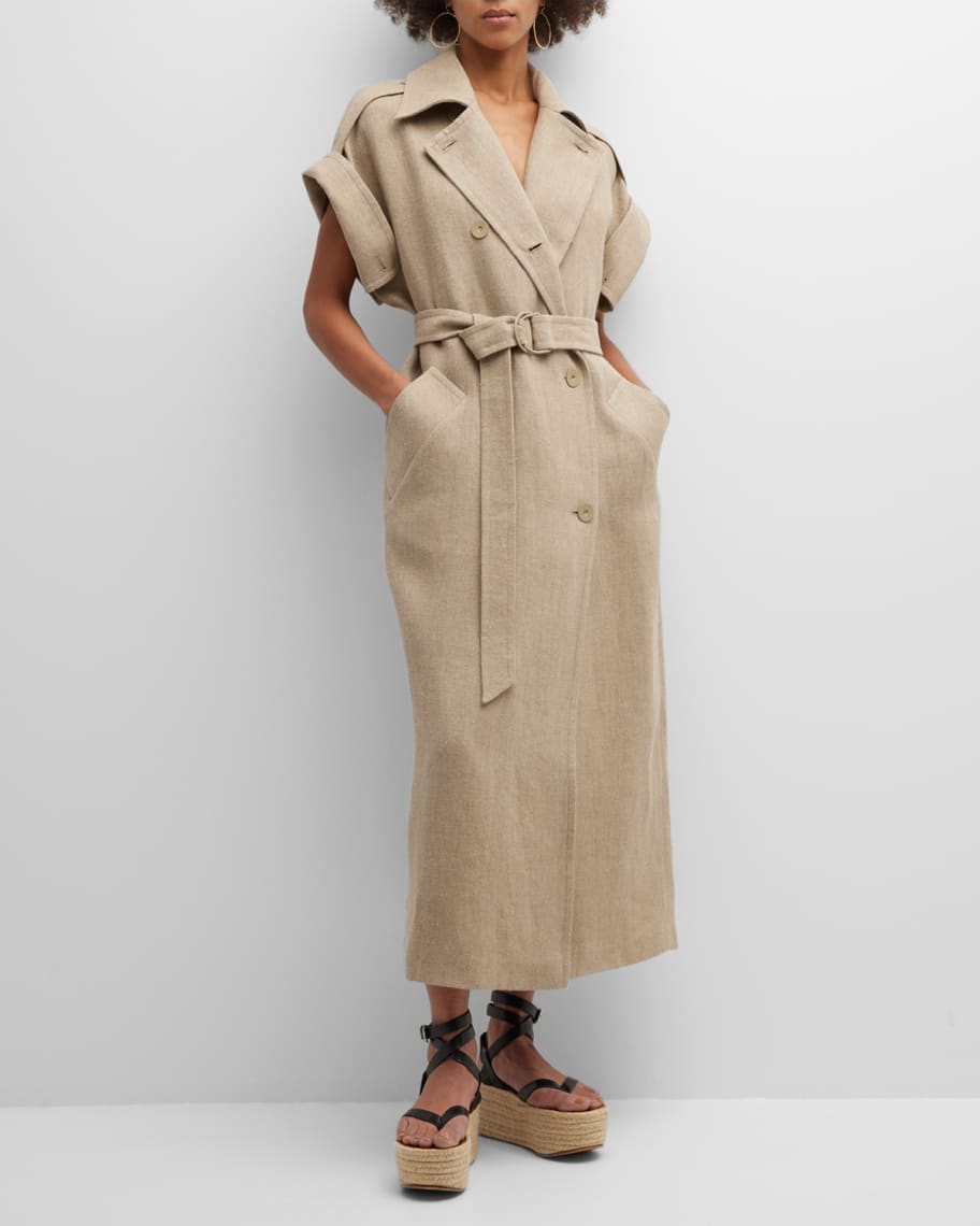 Max Mara Girello Short-Sleeve Belted Linen Trench Coat | Neiman Marcus