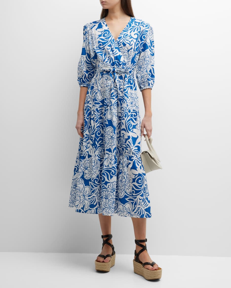 Finley Aerin Tiered Floral-Print Midi Dress | Neiman Marcus