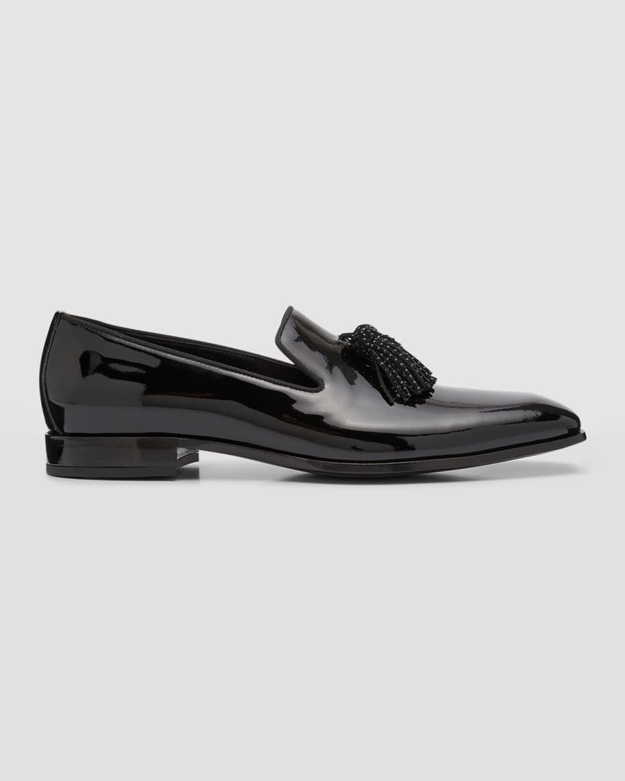Image 1 of 6: Men's Foxley Patent Leather Crystal Tassel Loafers