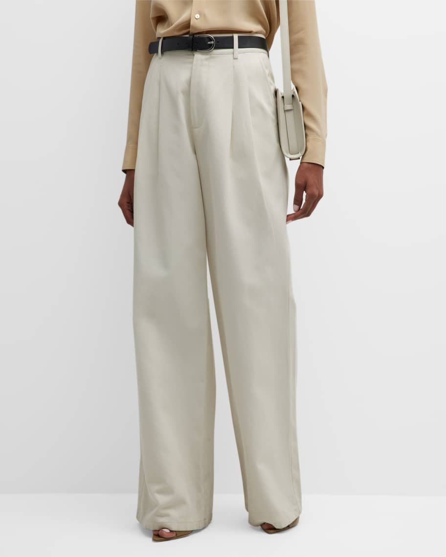 【Nili Lotan】 Flavieコットンブレンドワイドレッグパンツ Nili Lotan Flavie Pleated Wide-Leg Cotton-Linen Pants