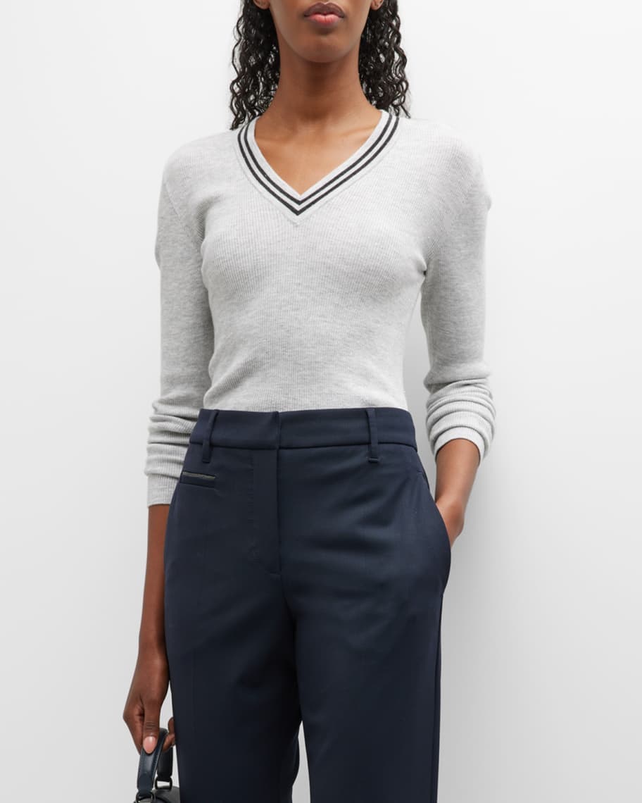 Brunello Cucinelli Women Ribbed Cashmere Sweater With Necklace main image 0