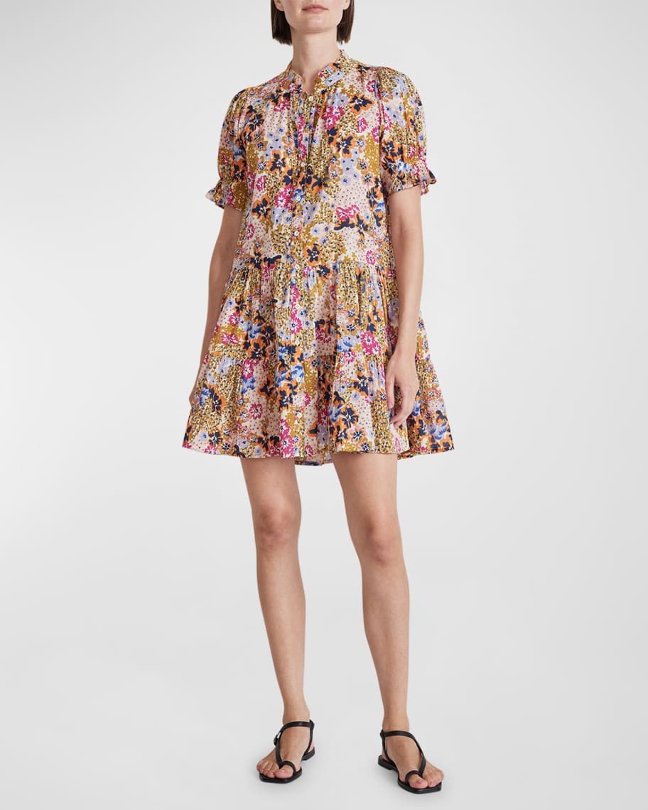 Apiece Apart Las Alturas Floral-Print Puff-Sleeve Mini Dress | Neiman ...