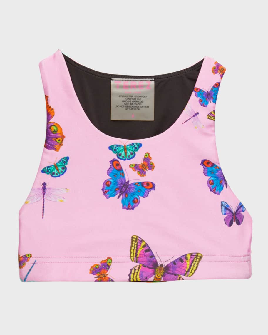 Terez - Girl's Pink Neon Butterflies Racerback Sports Bra, Size 4-6