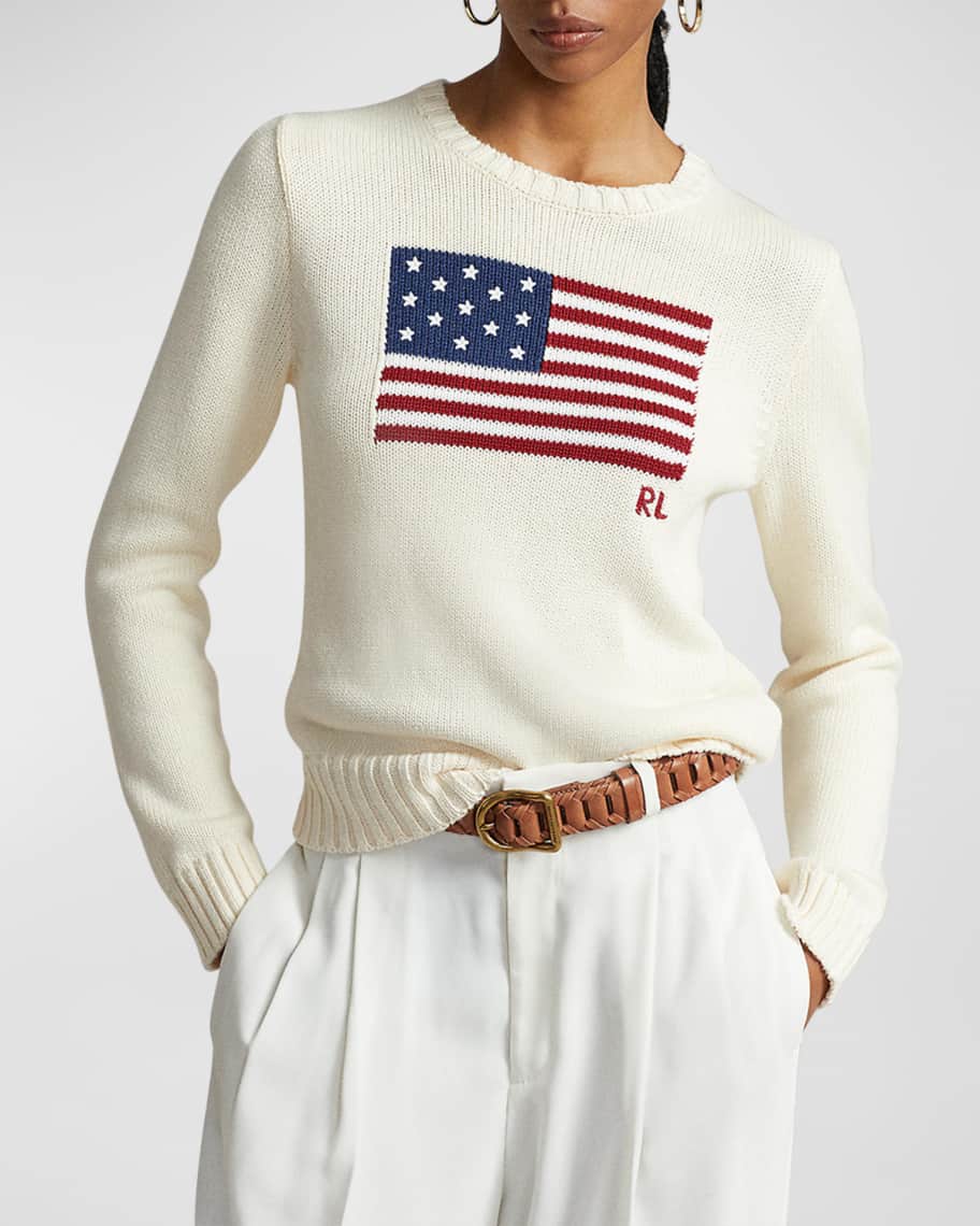 Polo Ralph Lauren Flag Cotton Crewneck Sweater | Neiman Marcus