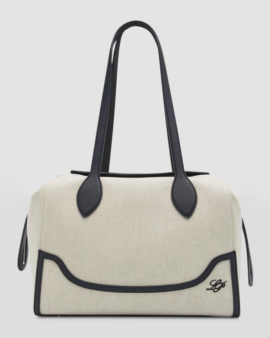 Loro Piana Large Happy Day Canvas & Leather Shoulder Bag