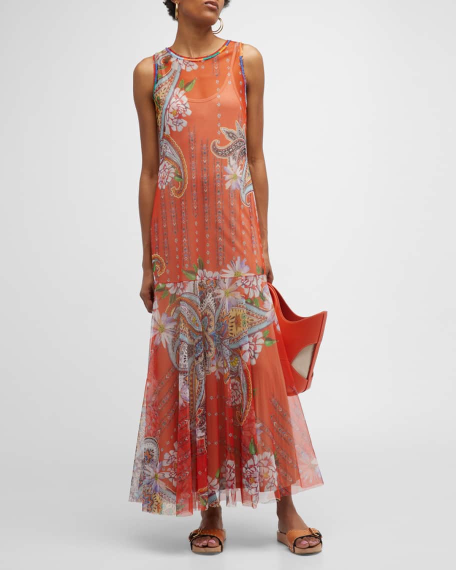 Johnny Was Paisley Mesh Slip Dress Neiman Marcus