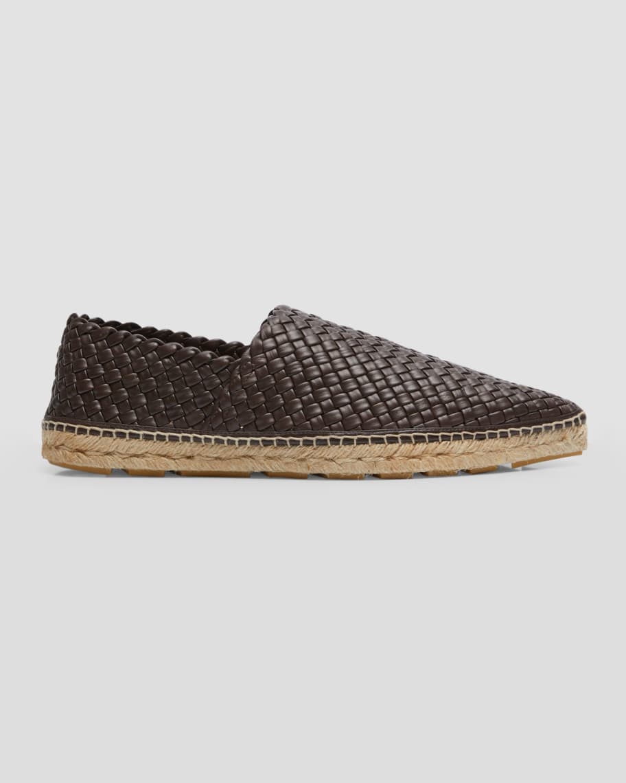 Bottega Veneta Men's Intreccio Leather Espadrilles | Neiman Marcus