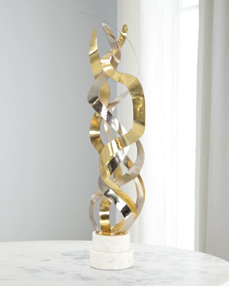 JohnRichard Collection Brass and Silver Swirling Ribbons Sculpture