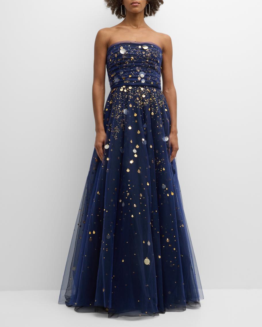 Oscar de la Renta Firefly Sequined Tulle Gown | Neiman Marcus