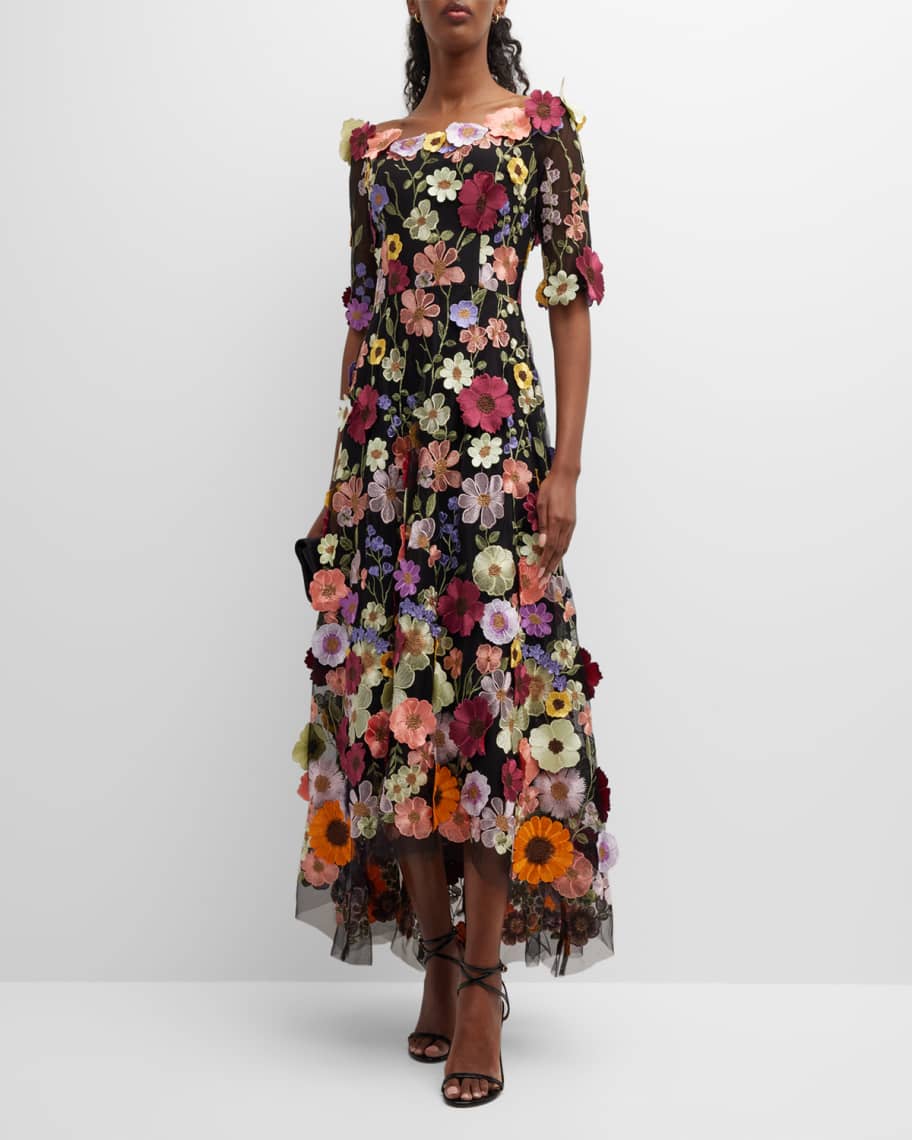 Rickie Freeman for Teri Jon Off-Shoulder Floral Applique Lace Dress ...