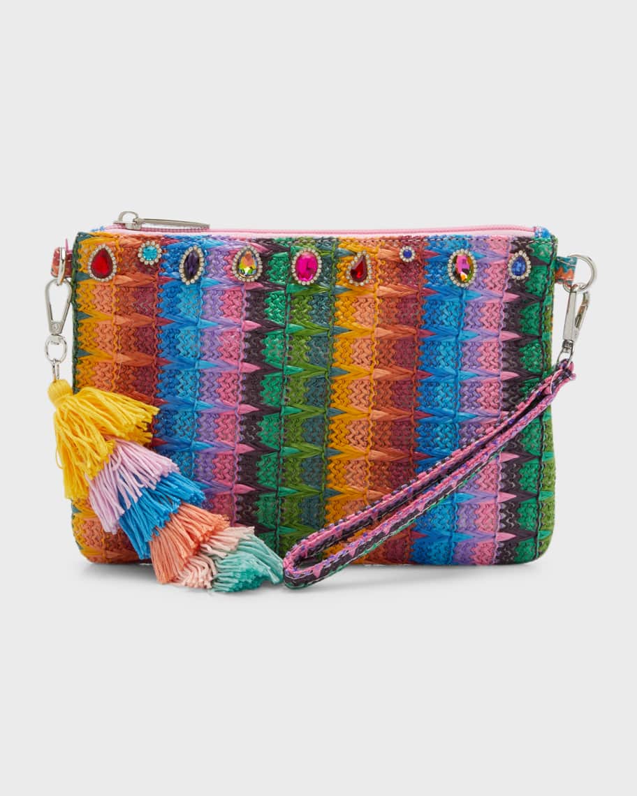 Bari Lynn Girl's Bejeweled Rainbow Raffia Pouch Bag | Neiman Marcus