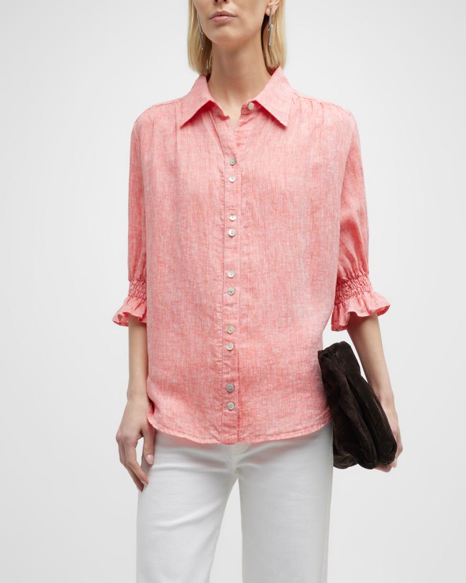 Finley Sirena 3/4-Sleeve Button-Down Linen Shirt | Neiman Marcus
