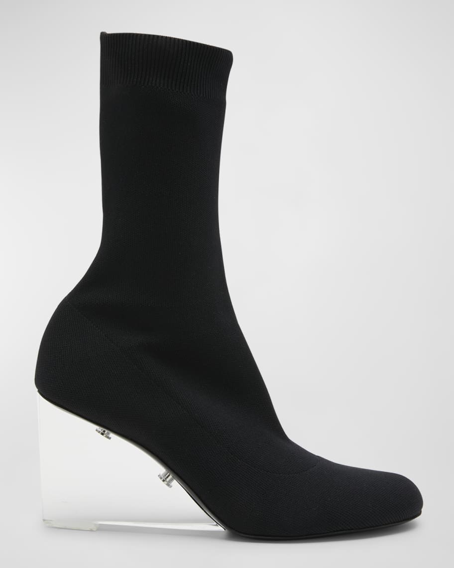 Alexander McQueen Knit Clear-Wedge Sock Booties | Neiman Marcus