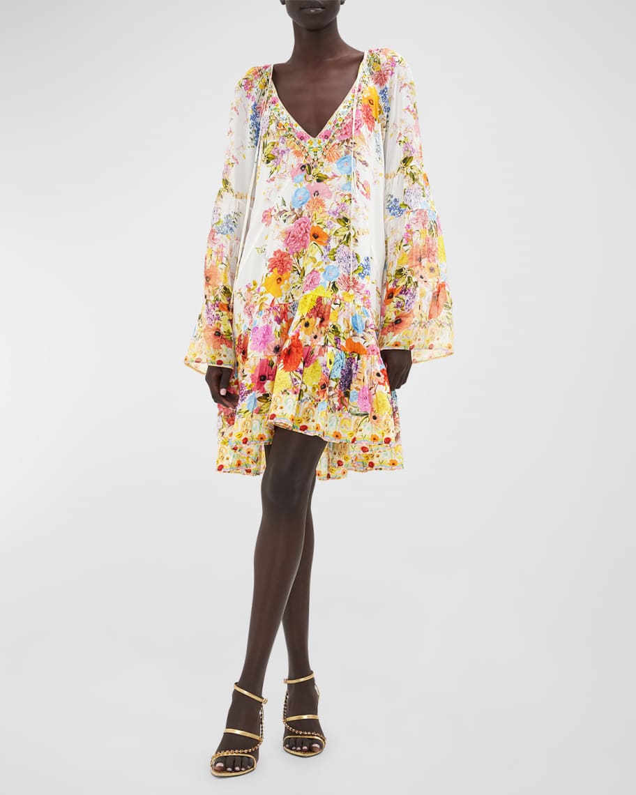 Camilla A-Line Gathered Panel Mini Dress | Neiman Marcus