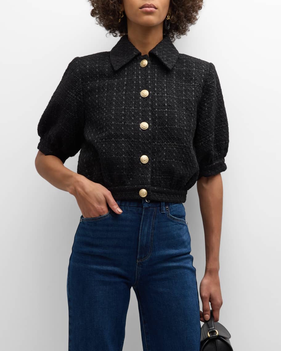 L'Agence Cove Cropped Short-Sleeve Tweed Jacket | Neiman Marcus