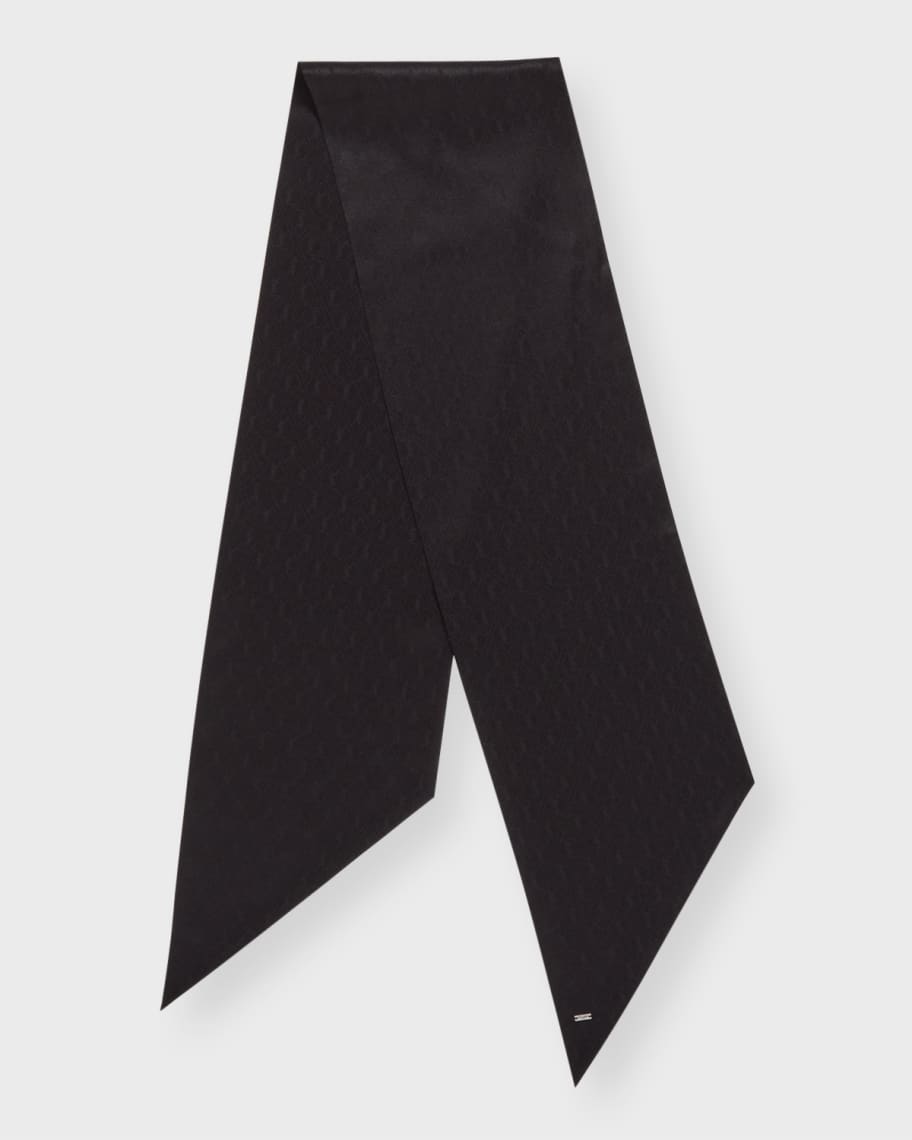 Saint Laurent Jacquard Monogram Silk Twill Skinny Scarf