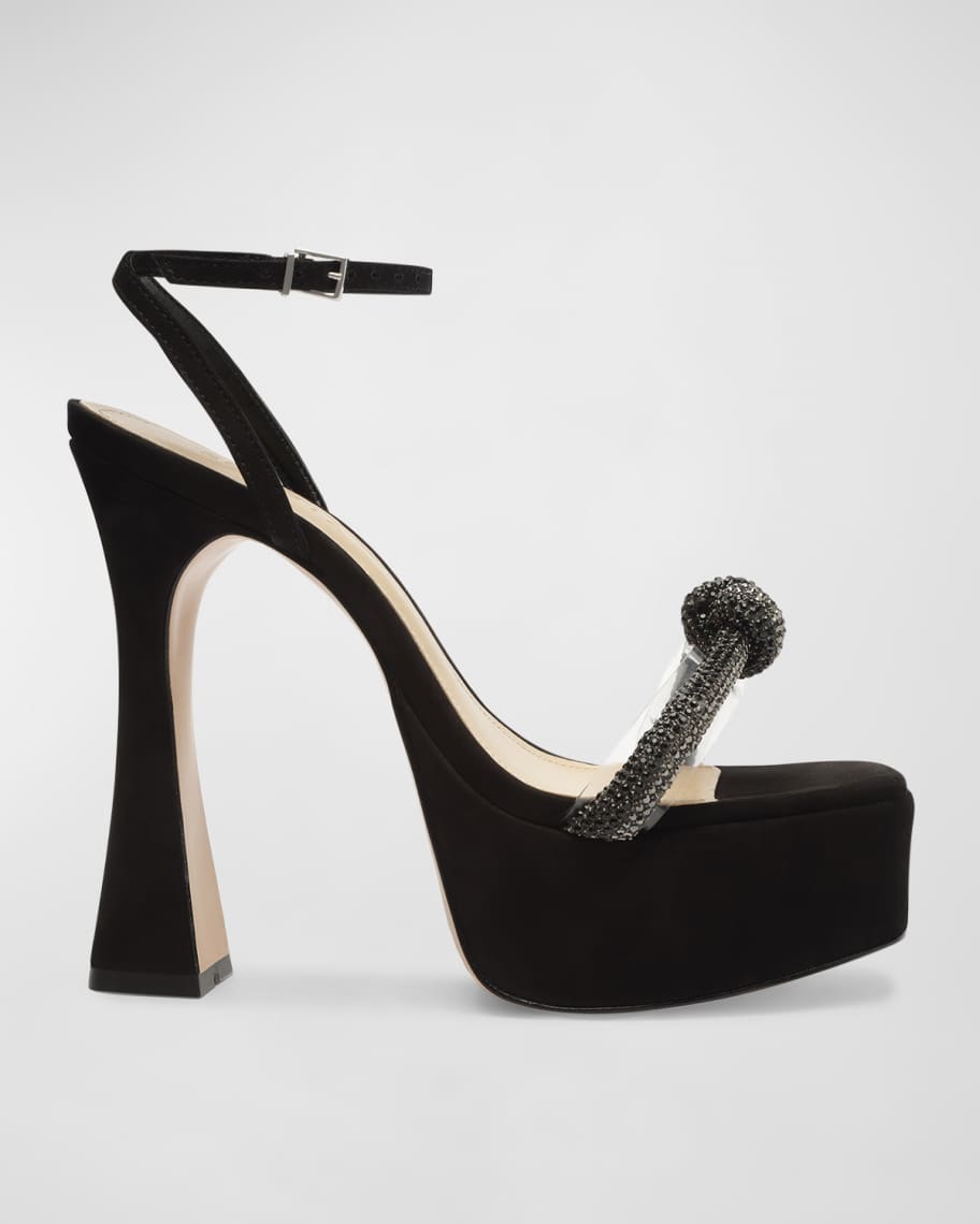 Schutz Peaky Crystal Knot Platform Sandals | Neiman Marcus