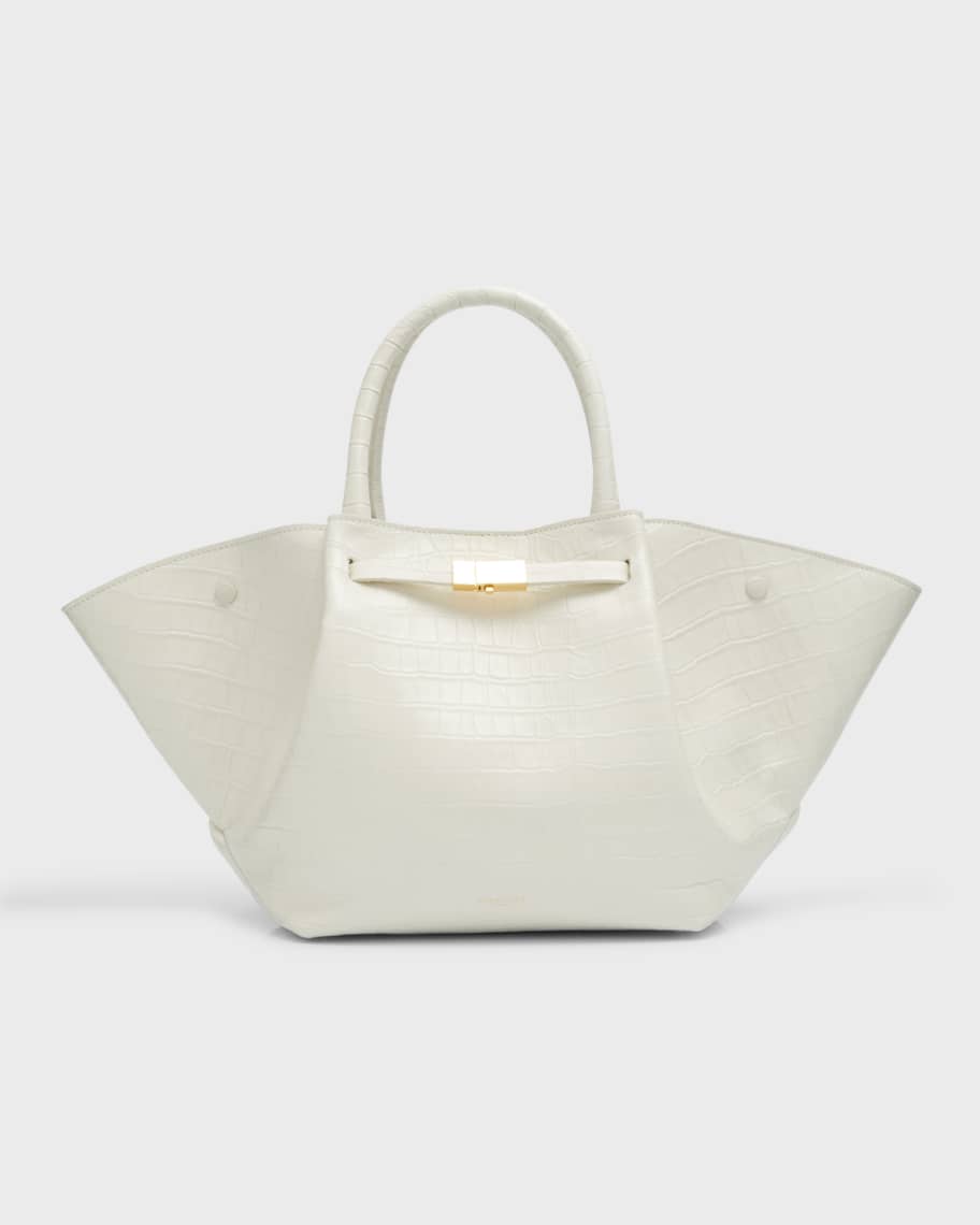 Demellier Midi New York Buckle Leather Tote Bag, Black Off White S, Women's, Handbags & Purses Tote Bags & Totes