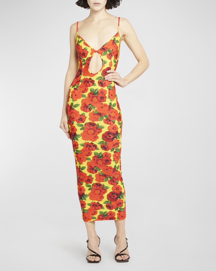 The New Arrivals by Ilkyaz Ozel Rose Print Teardrop Cut-Out Maxi