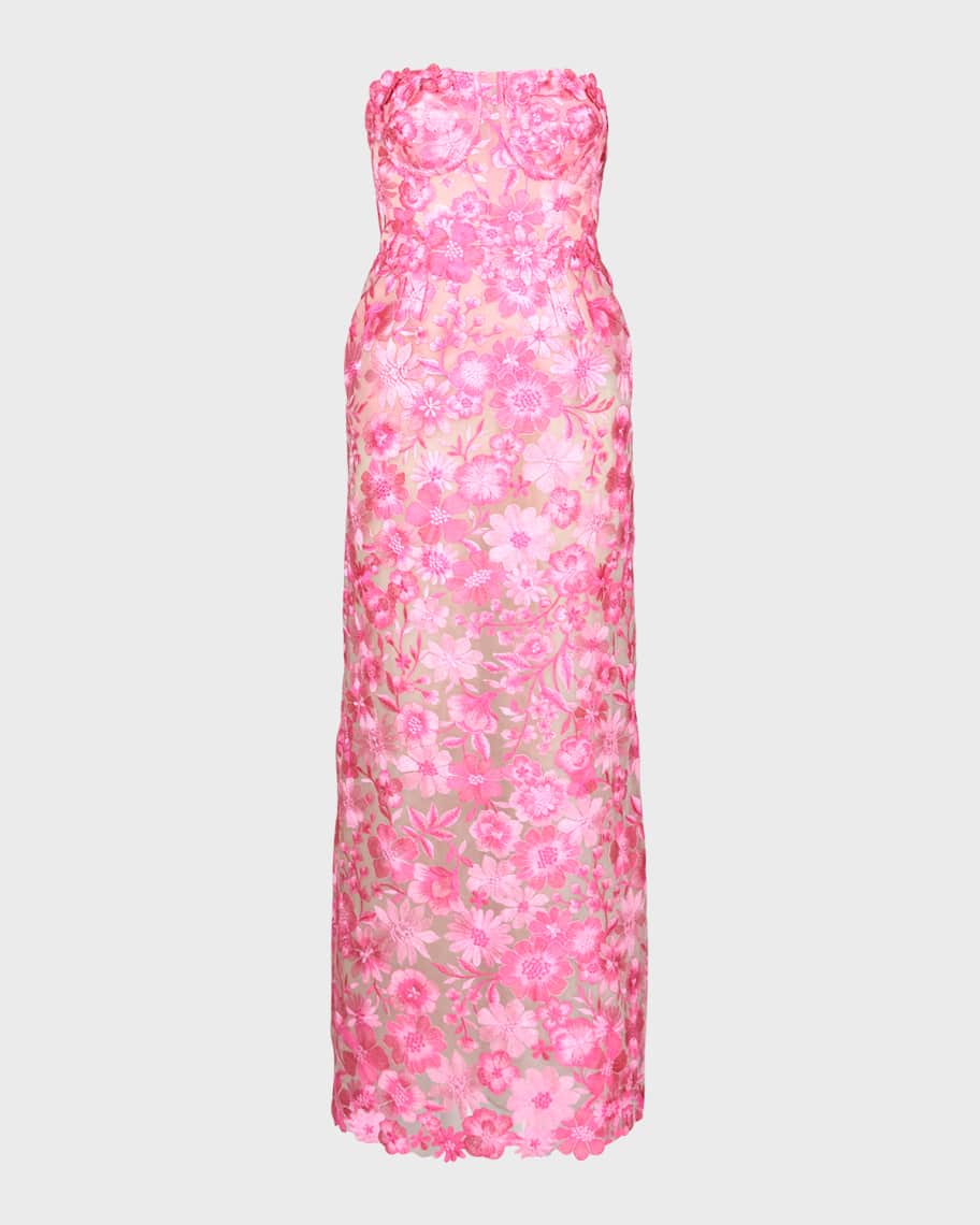 zac posen strapless floral embroidered midi dress Bloom Embroidered Dress – La Garçonne main image 0