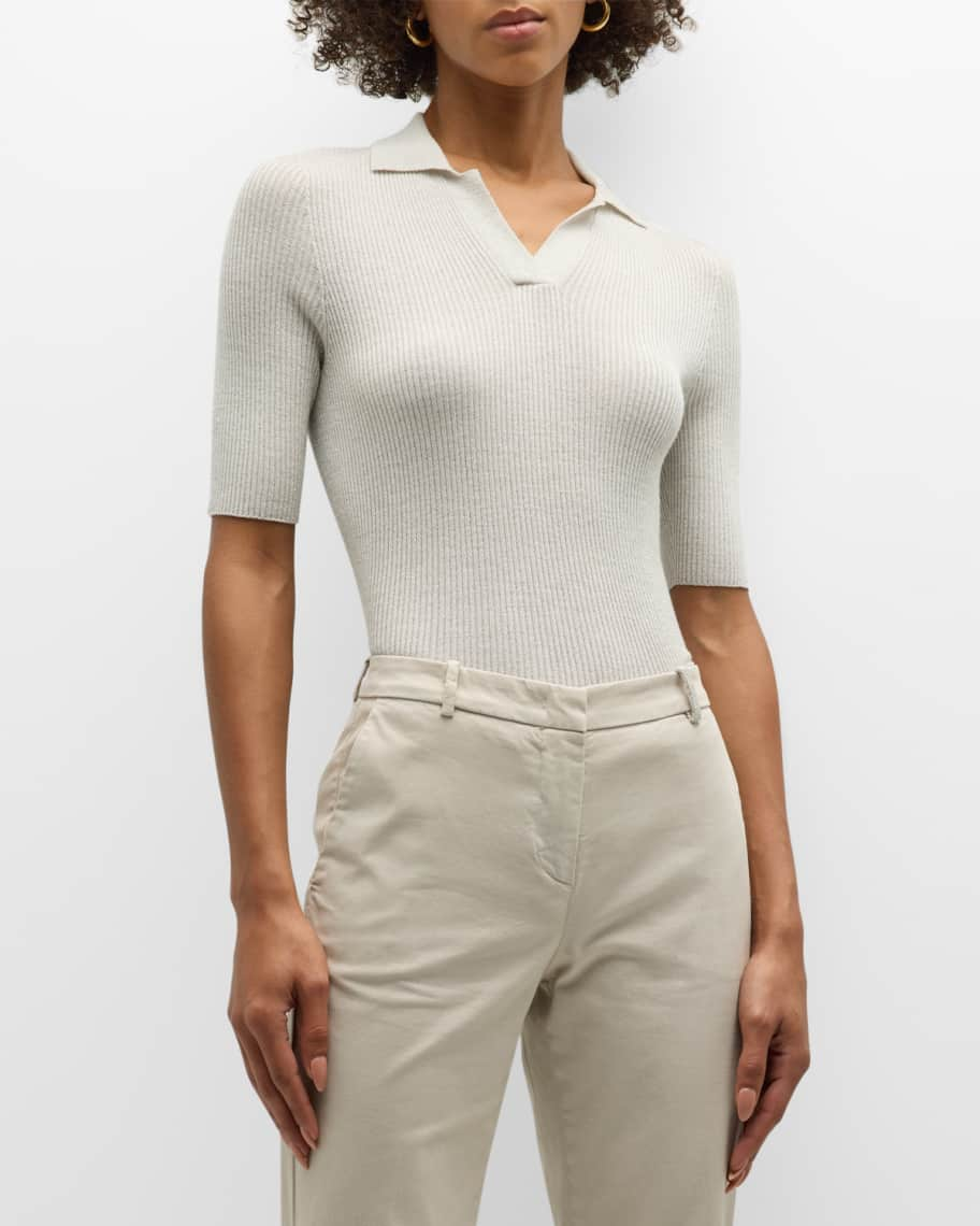 Lafayette 148 New York Ribbed Elbow-Sleeve Polo - Bergdorf Goodman