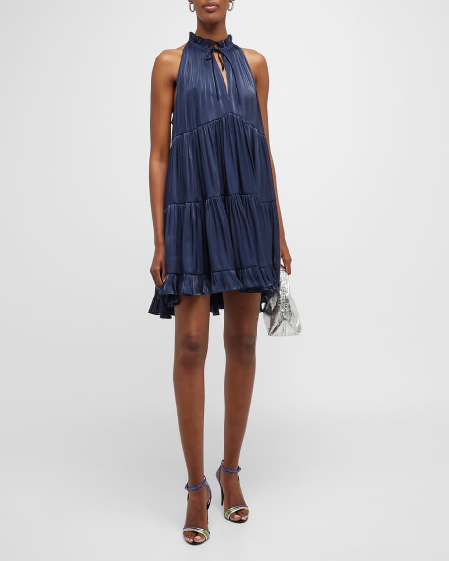 Cinq a Sept Phyllis Sleeveless Tiered Satin Dress | Neiman Marcus