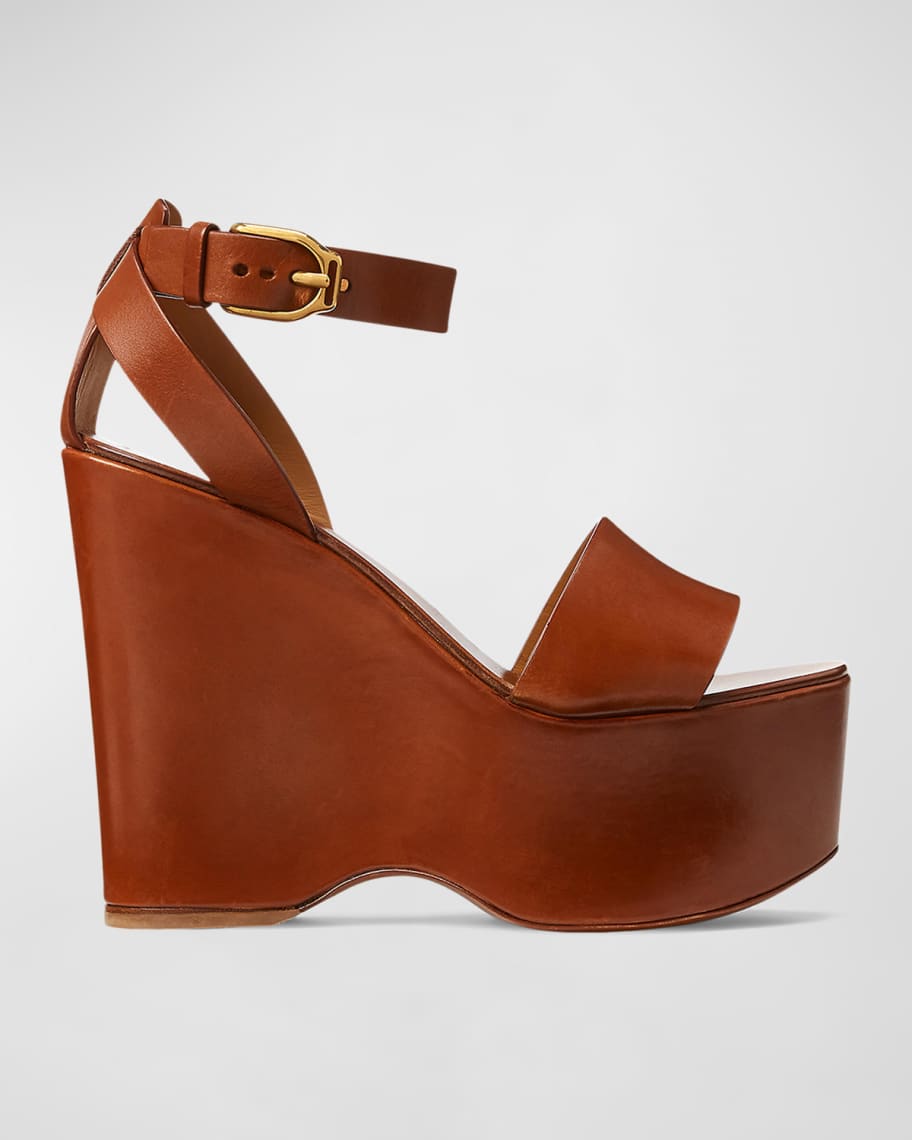 Ralph Lauren Collection Zadie Calfskin AnkleStrap Wedge Sandals