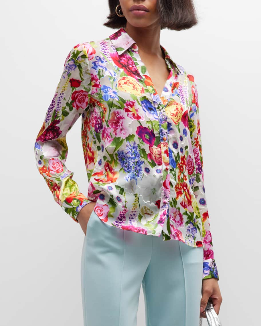 Alice + Olivia Eloise Floral Button-Front Blouse | Neiman Marcus