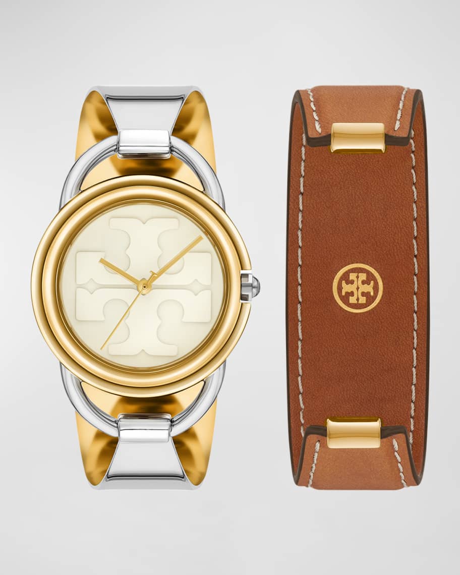 Tory Burch, Accessories, Tory Burch 27mm Robinson Leather Watch W Moving  Logo Brown