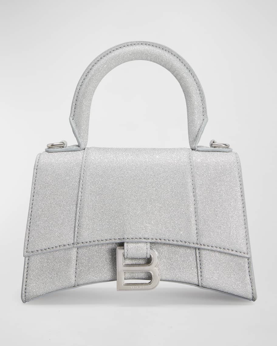 Balenciaga Hourglass Xs Glitter Top-Handle Bag 8110 Silver