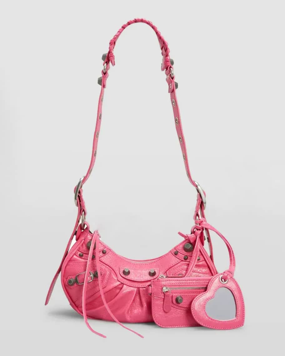 Balenciaga Le Cagole Shoulder Bag Small Crocodile Embossed Pink in