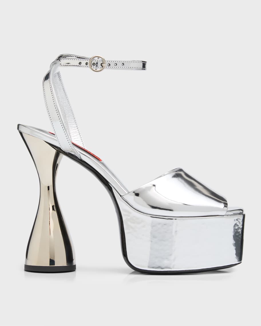 SIMONMILLER Metallic Hourglass-Heel Platform Sandals | Neiman Marcus