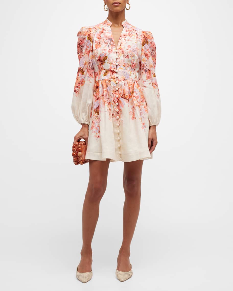 Zimmermann Devi Floral Plunge Mini Dress | Neiman Marcus