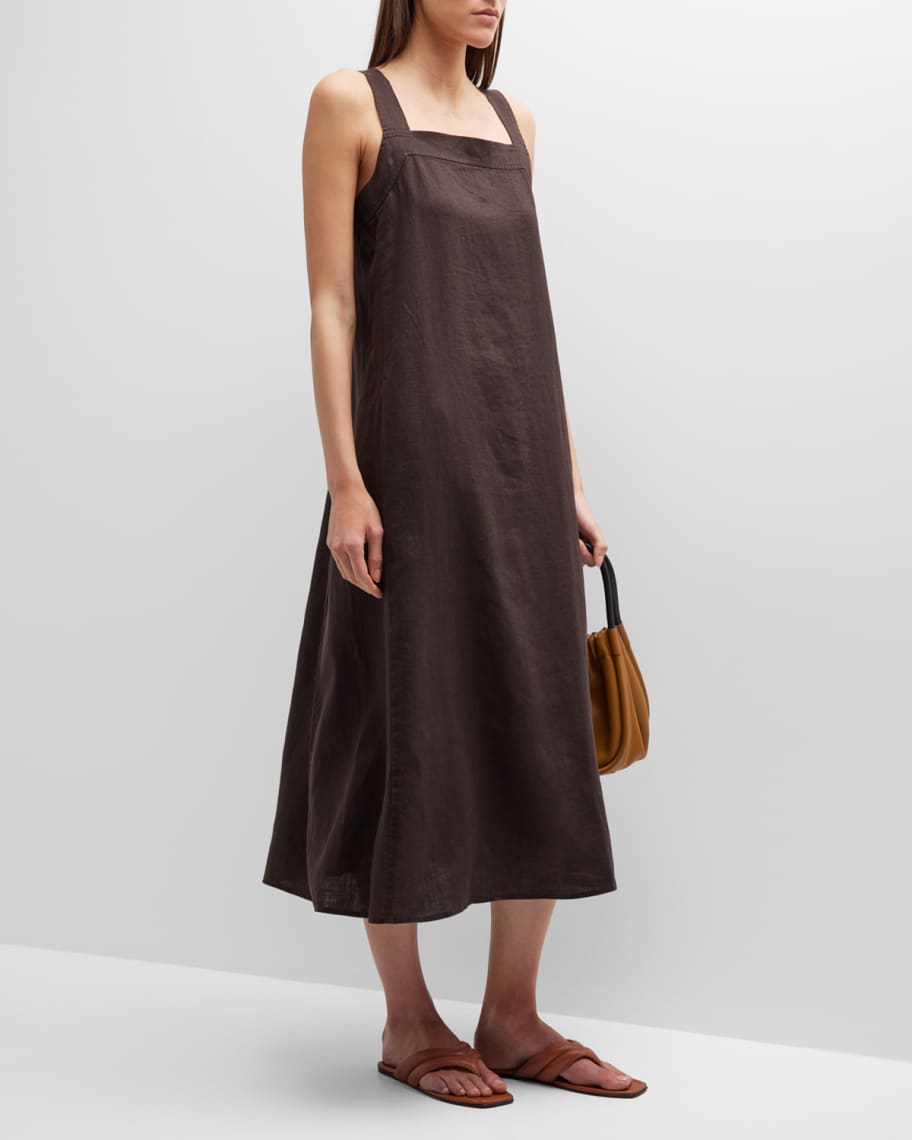 Eileen Fisher Square-Neck A-Line Organic Linen Midi Dress | Neiman Marcus