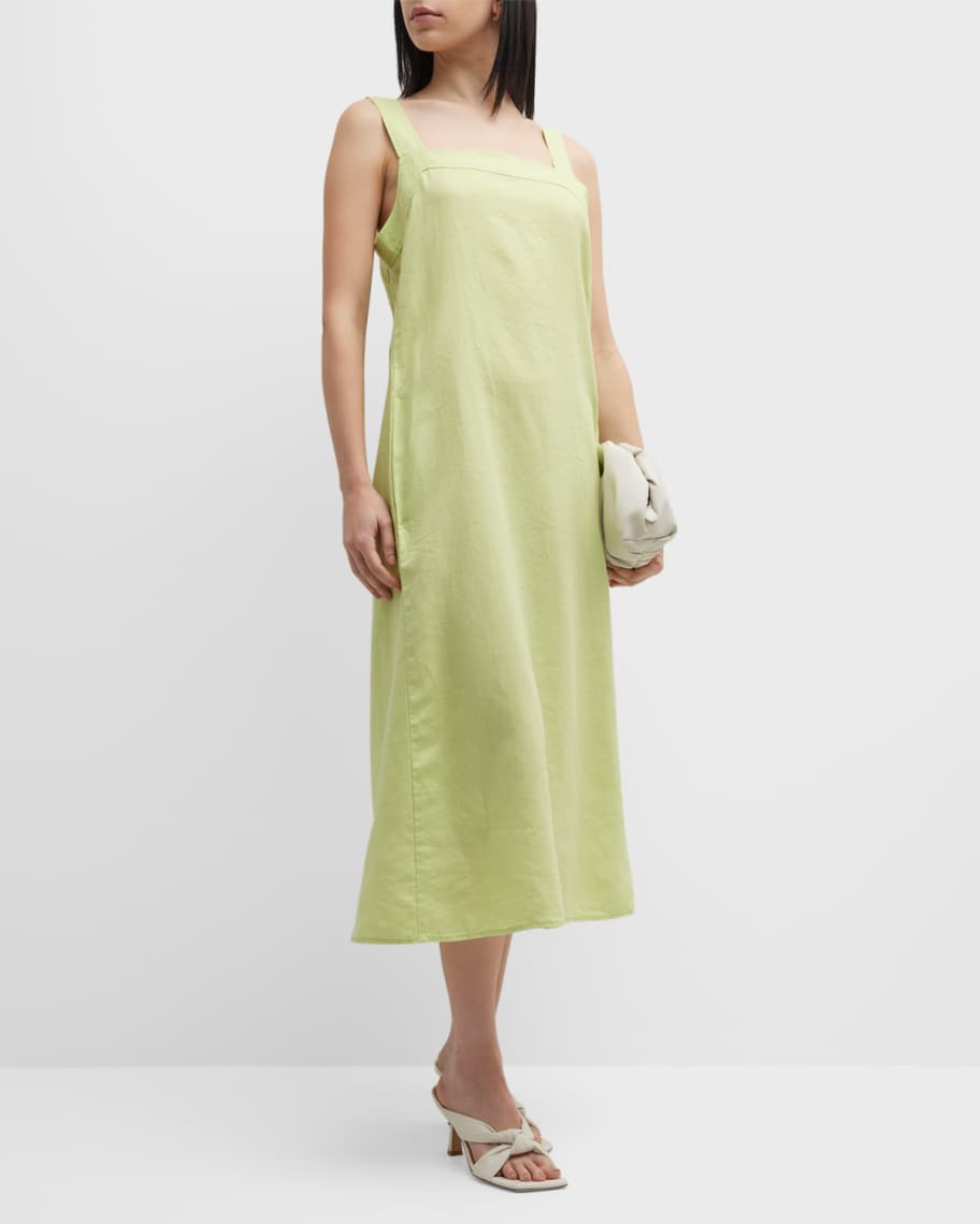 Eileen Fisher Square-Neck A-Line Organic Linen Midi Dress | Neiman Marcus