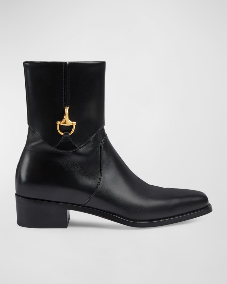 Gucci Men's EGA Horsebit Leather Ankle Boots | Neiman Marcus