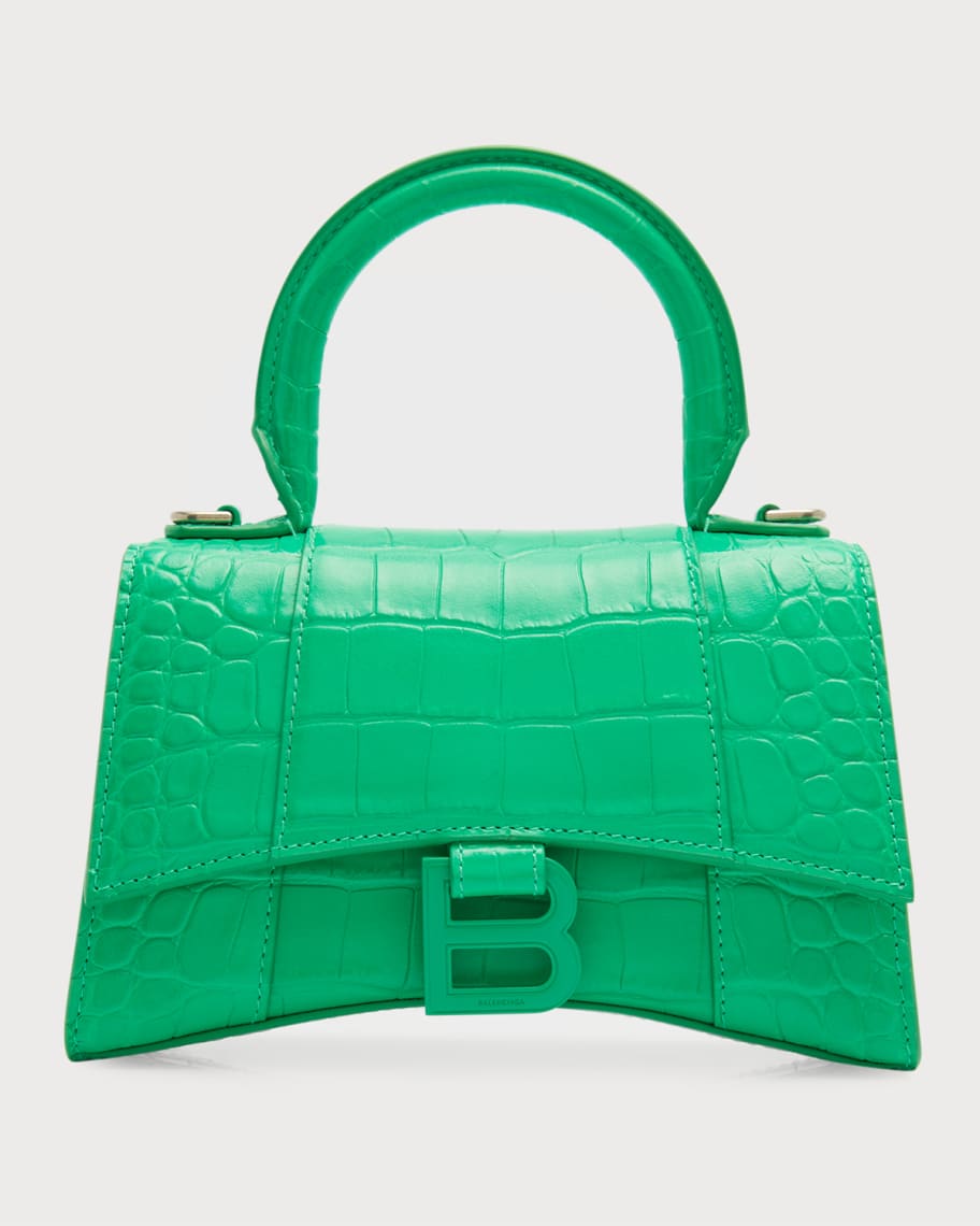 Women's Hourglass Xs Handbag Crocodile Embossed in Forest Green