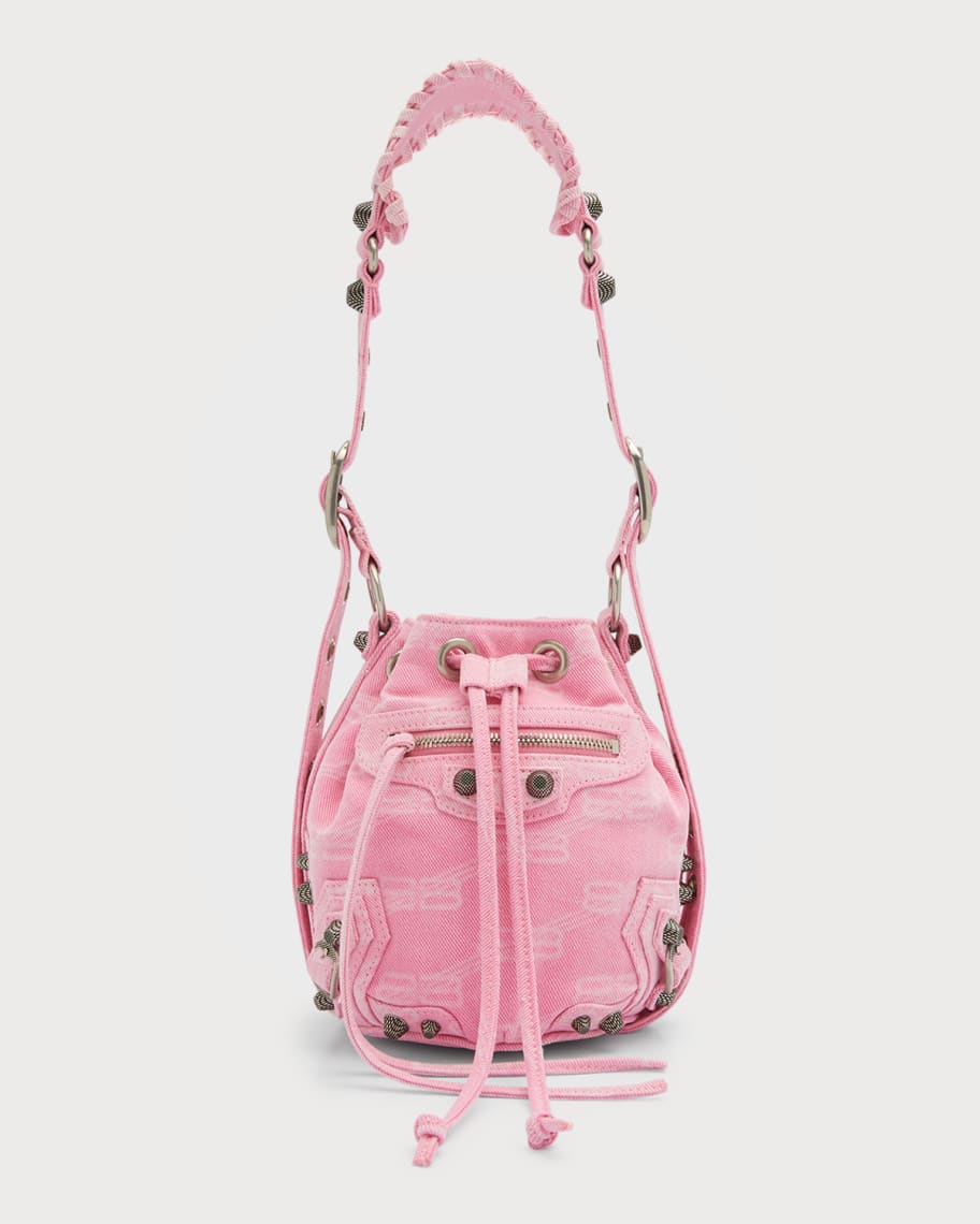 Balenciaga Women's Le Cagole Xs Bucket Bag Bb Monogram Denim - Pink