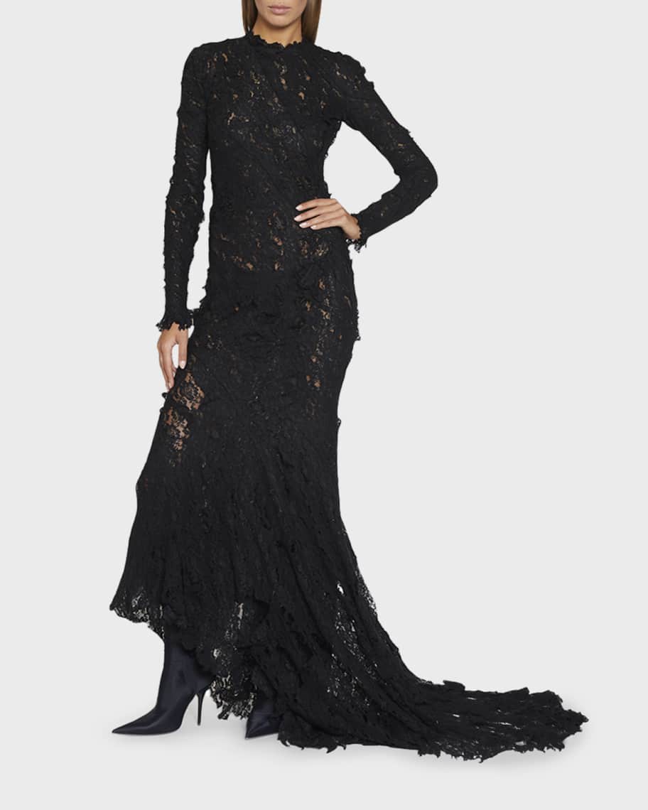 Balenciaga Sheer Lace Train Mermaid Gown Neiman Marcus
