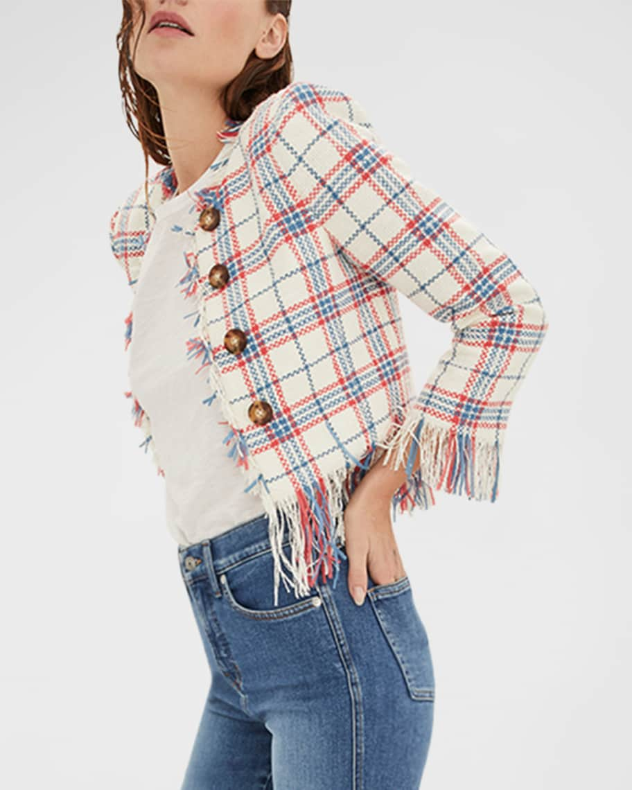 Veronica Beard Marlton Tweed Fringe Cropped Jacket Neiman Marcus