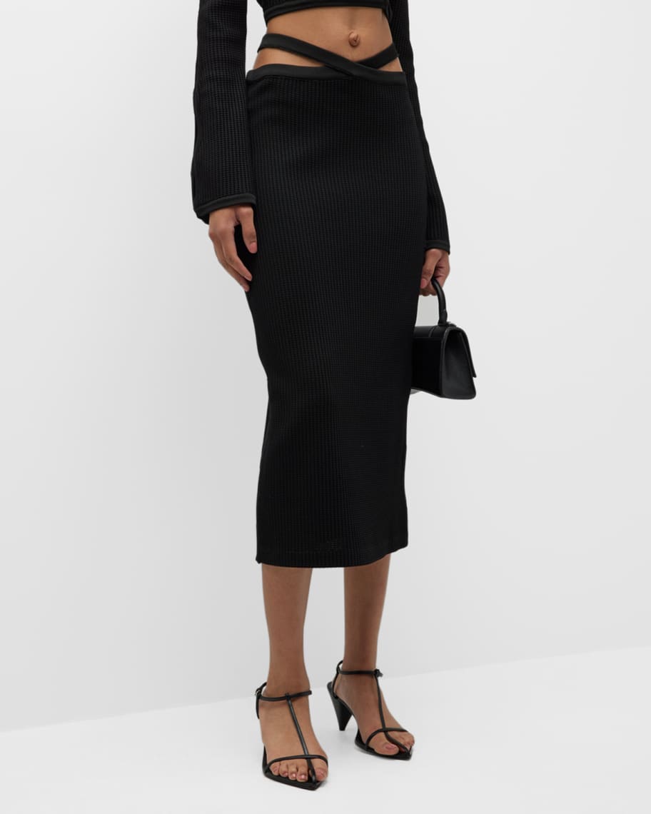 PAOLA BERNARDI Viviane Cutout Midi Knit Skirt | Neiman Marcus