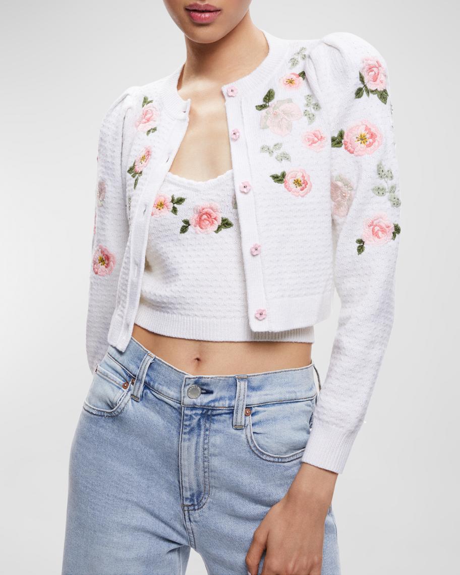 Cardigan Alice + Olivia Kitty Bow Floral - Taille L, Ivoire - Neuf Sans étiquettes, Très élégant