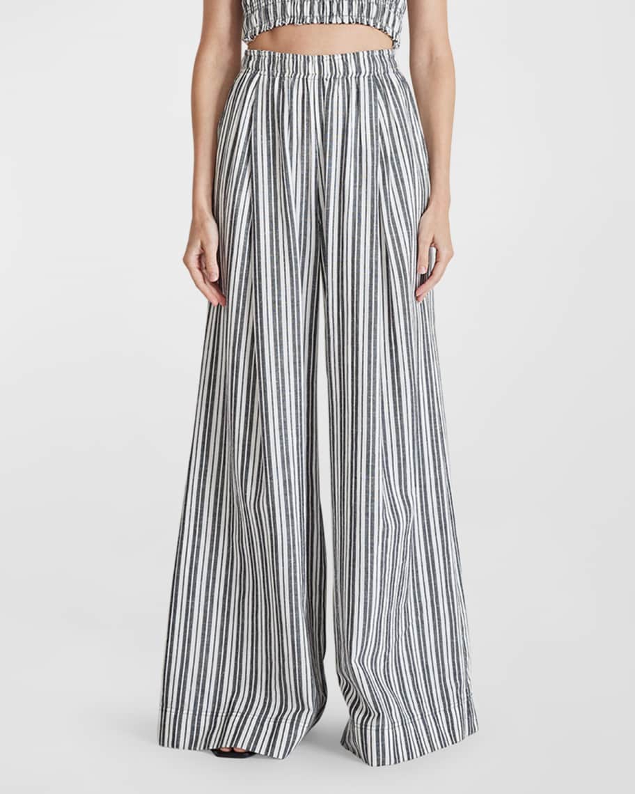 Apiece Apart Suerte Wide-Leg Striped Cotton-Linen Pants | Neiman Marcus