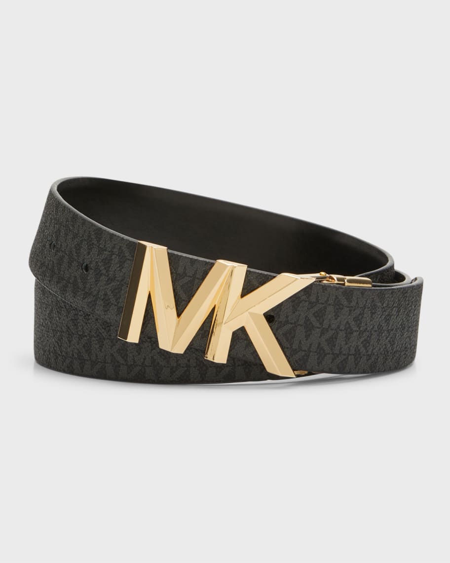 Michael Kors MK Logo Reversible Black Leather Belt | Neiman Marcus