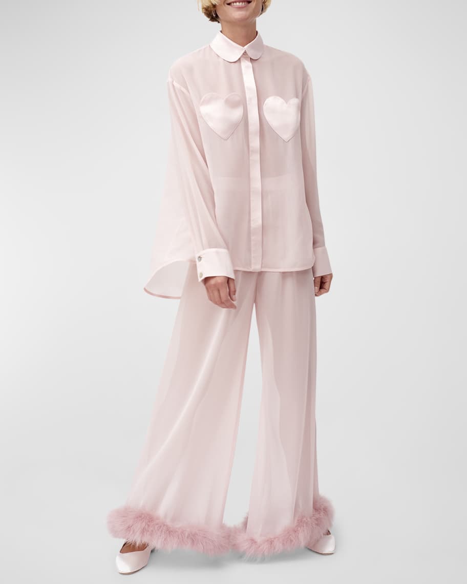 Sleeper WideLeg FeatherTrim Sheer Lounge Pants Neiman Marcus