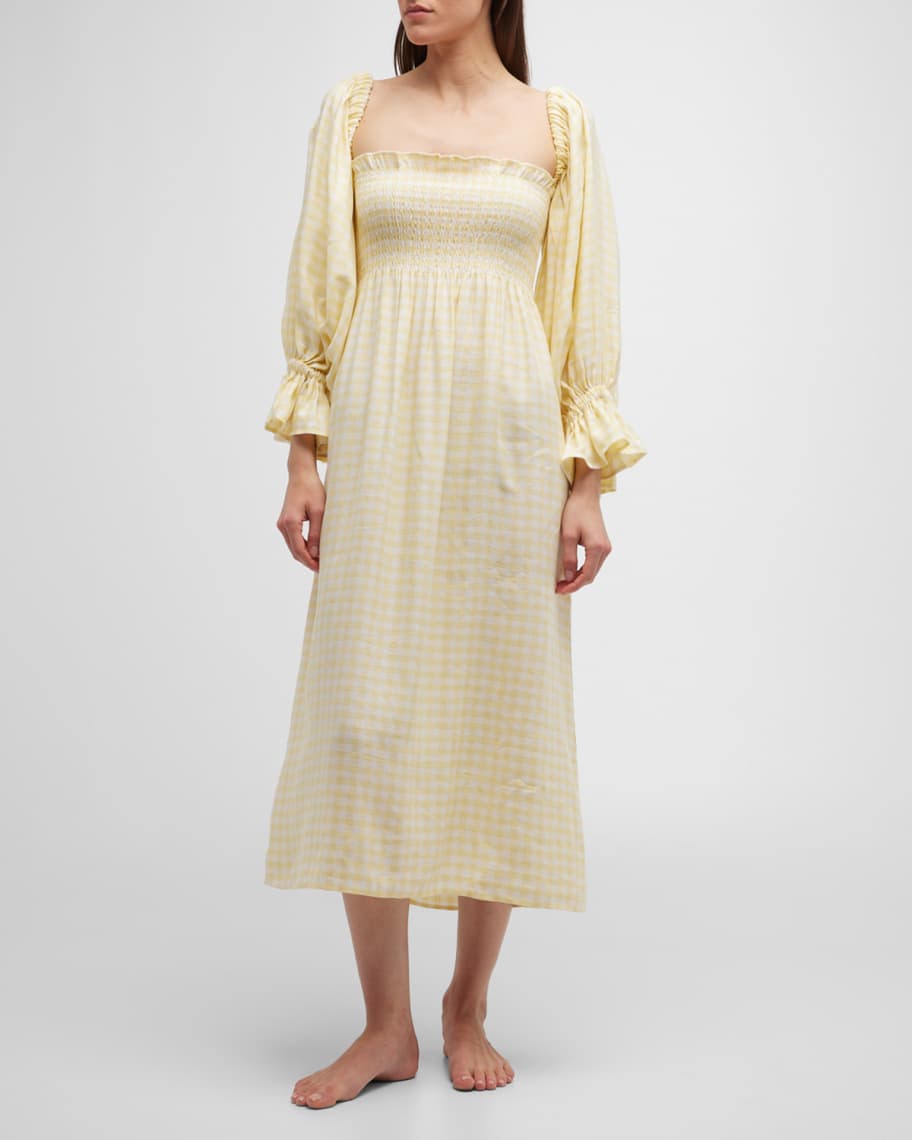 Sleeper Atlanta Check-Print Linen Nightgown | Neiman Marcus