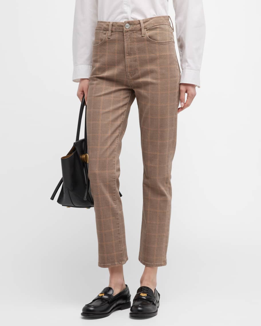 FRAME Le Super High Straight Check Pants | Neiman Marcus
