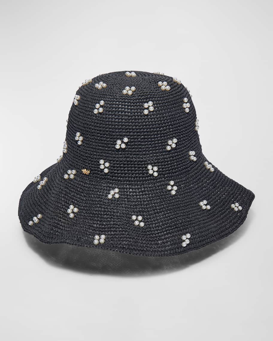 Lele Sadoughi Pearly Cluster Raffia Woven Bucket Hat | Neiman Marcus