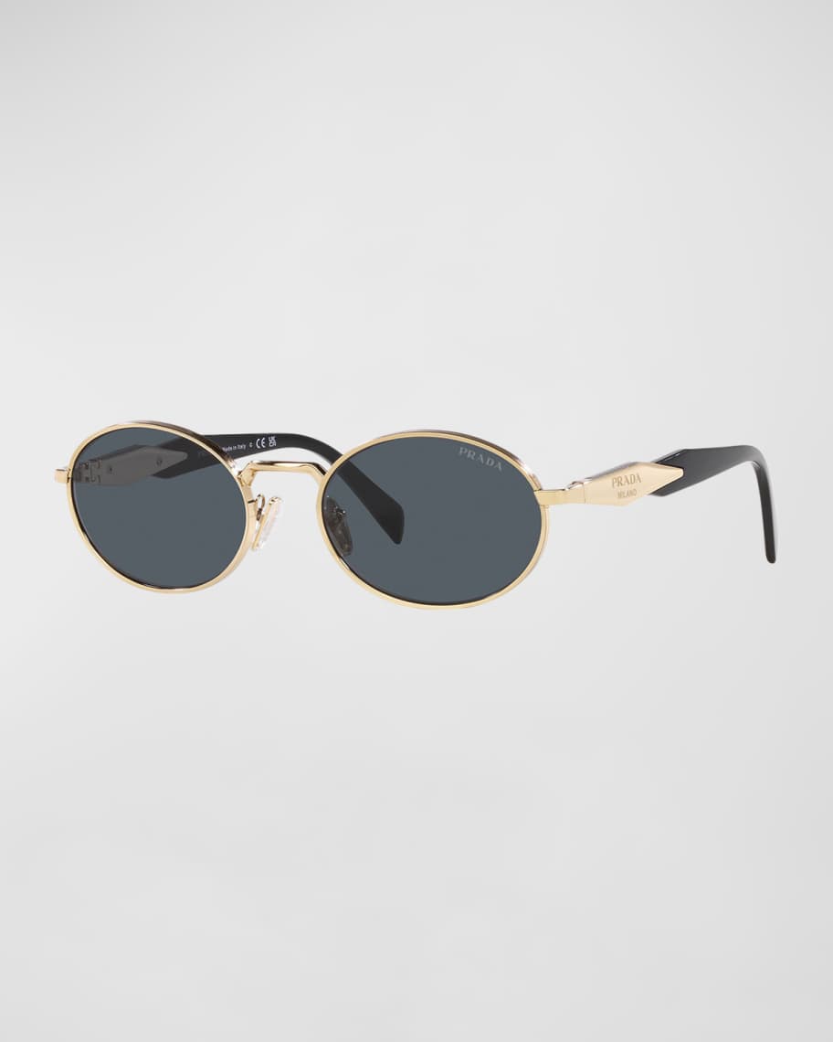 Prada Engraved Logo Metal Plastic Oval Sunglasses Neiman Marcus