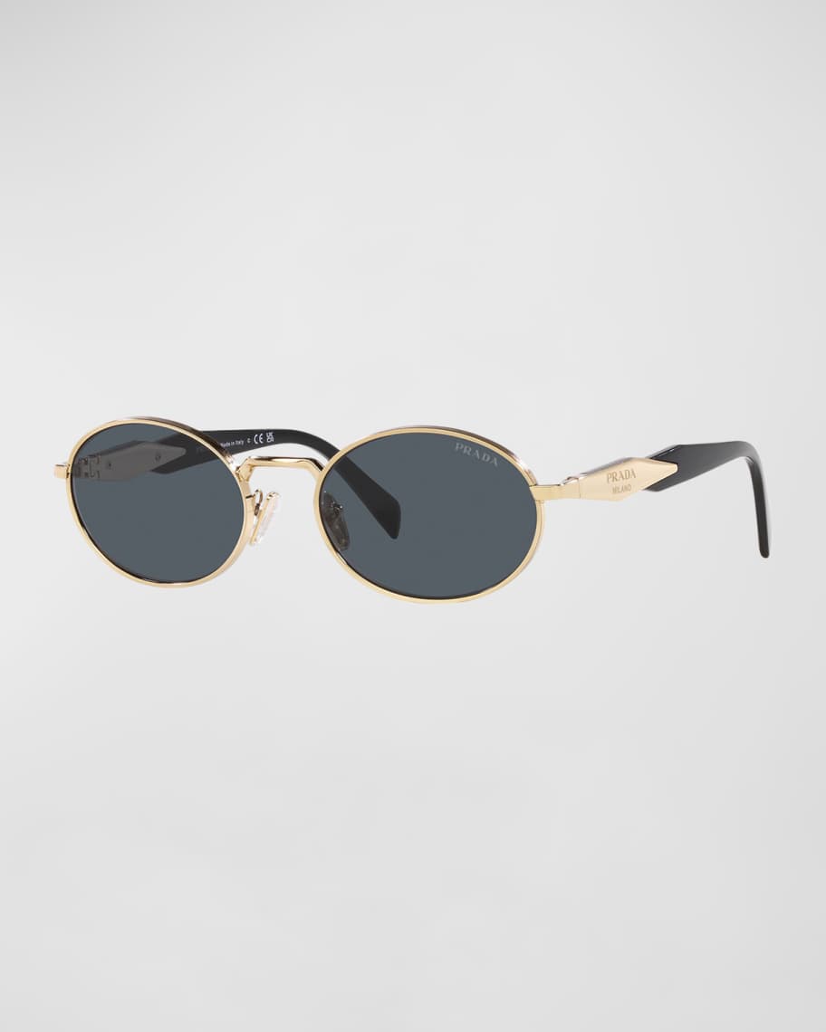 Prada Engraved Logo Metal & Plastic Oval Sunglasses